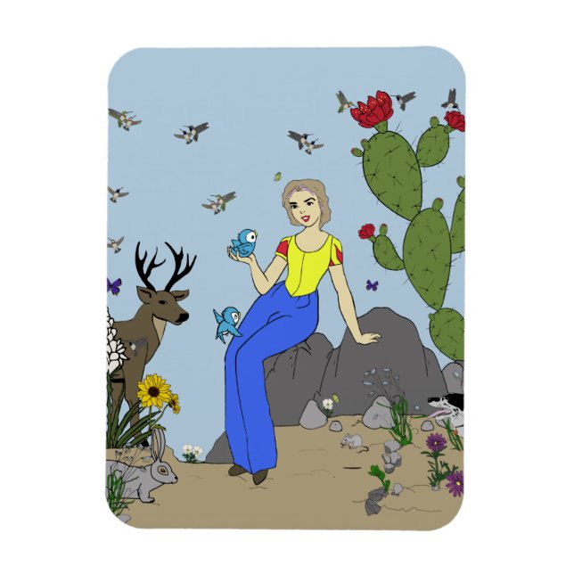 Desert Girl and Animals magnet (Vertical)