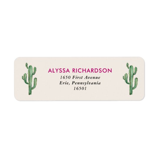 Desert Glam Cactus Wedding Return Address Label
