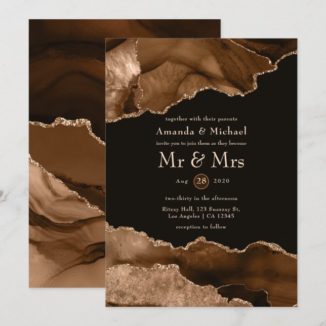 Desert Gold Agate Watercolor Wedding Invitation (Front/Back)