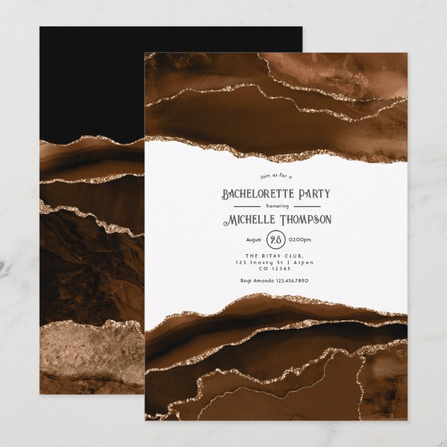 Desert Gold Watercolor Agate Bachelorette Party Invitation (Front/Back)