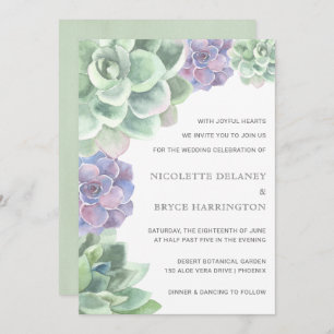 Desert Green and Purple Succulent Wedding Invitation