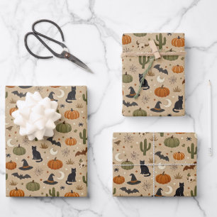 Desert Green Cactus Halloween Wrapping Paper Sheet