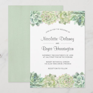 Desert Green Watercolor Succulents Wedding Invitation