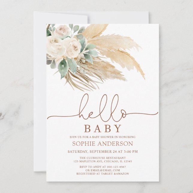 Desert Greenery Boho Pampas Grass Baby Shower Invitation (Front)