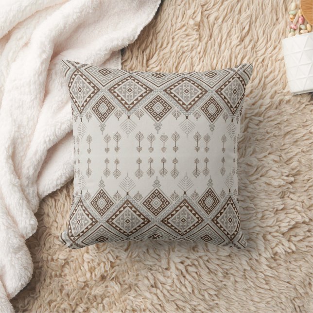 Desert Harmony – Brown Geometric Tribal  Cushion (Blanket)