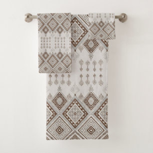 Desert Harmony Brown Moroccan Geometric Tribal Bath Towel Set