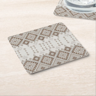 Desert Harmony Brown Moroccan Geometric Tribal Square Paper Coaster