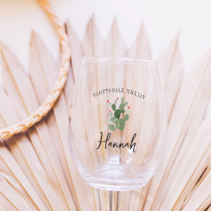 Desert Heart Cactus Bachelorette Party Stemless Wine Glass