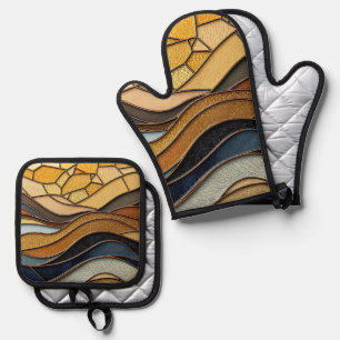 Desert Hills Sand Gold Mosaic Fine Art Oven Mitt & Pot Holder Set