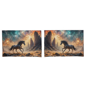 Desert Horses Stallion Mare foal Nebula stars Pillowcase