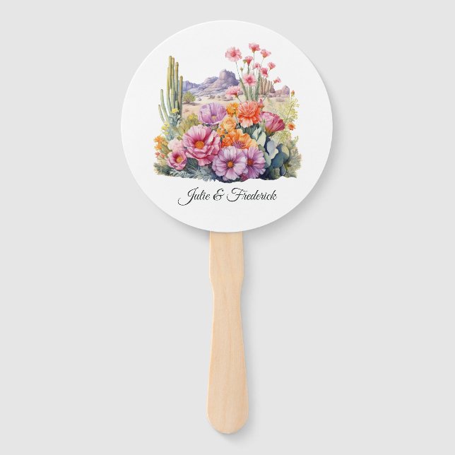 Desert Hues Floral Wedding Hand Fan (Front)