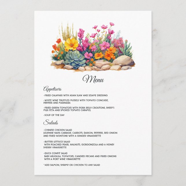 Desert Hues Floral Wedding Menu (Front)
