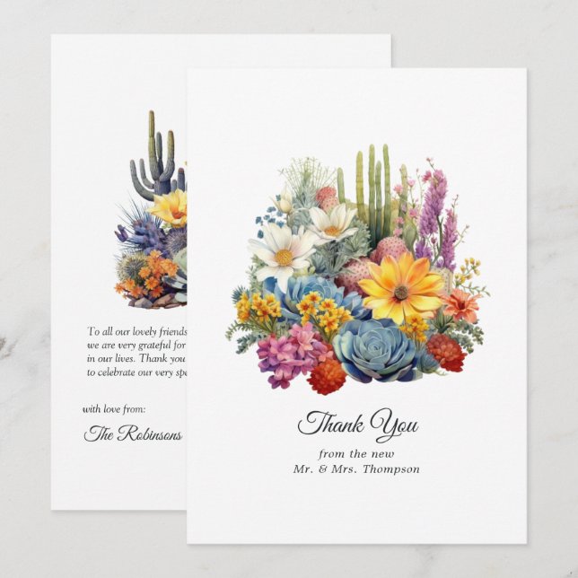 Desert Hues Floral Wedding Thank You Card (Front/Back)