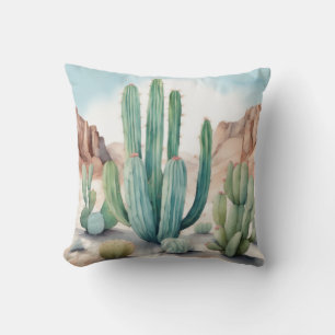 Desert Inspired Watercolor Cactus Decorative  Cushion