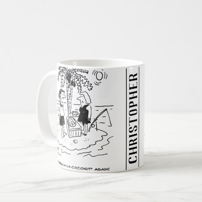 Desert island. Meal is Fish a la Coconut. Coffee Mug (Front Left)