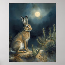 Desert Jackrabbit Under the Moon