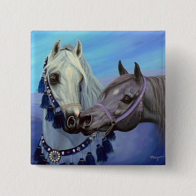 Desert Jewels Arabian horses square button (Front)
