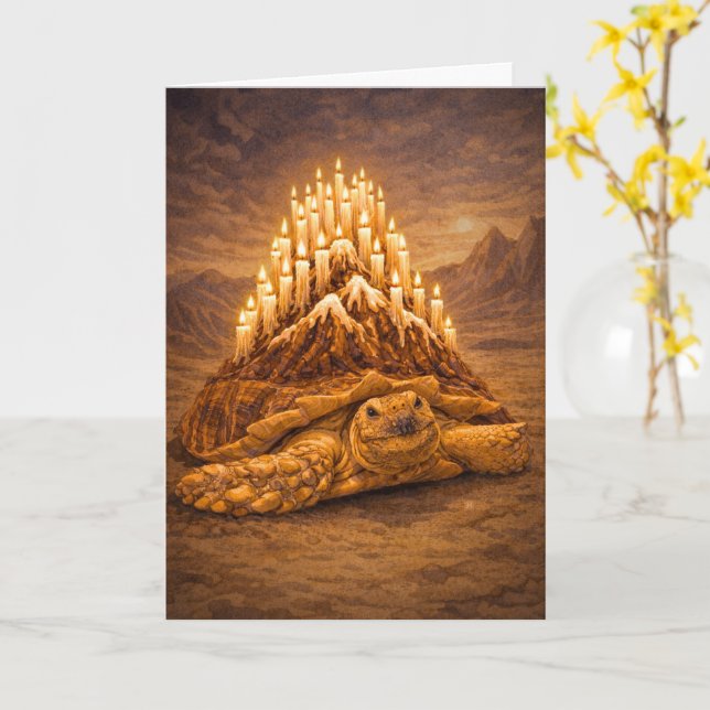 Desert king tortoise birthday cake mountain card (Yellow Flower)