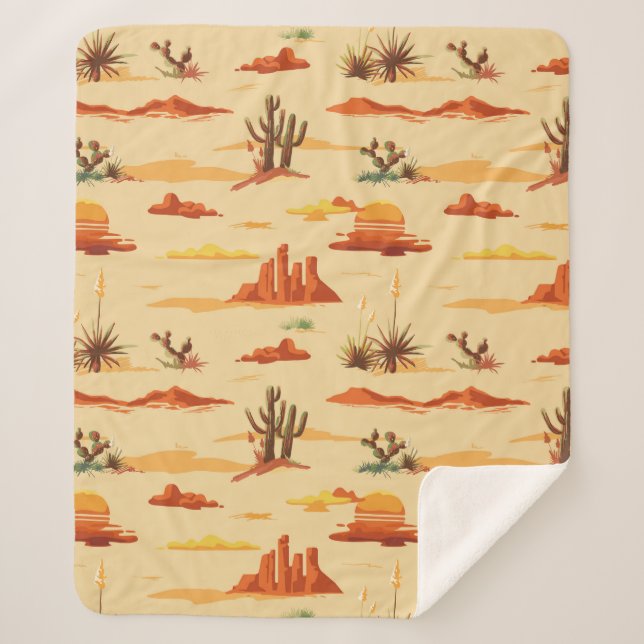 Desert Landscape Arizona Pattern Sherpa Blanket (Front)