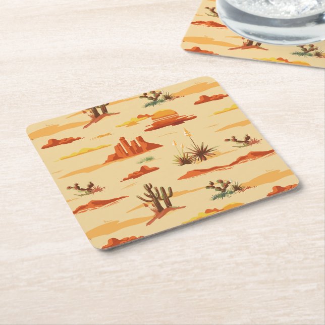 Desert Landscape Arizona Pattern Square Paper Coaster (Angled)