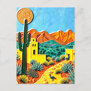 Desert Landscape Art with Cactus Postcard