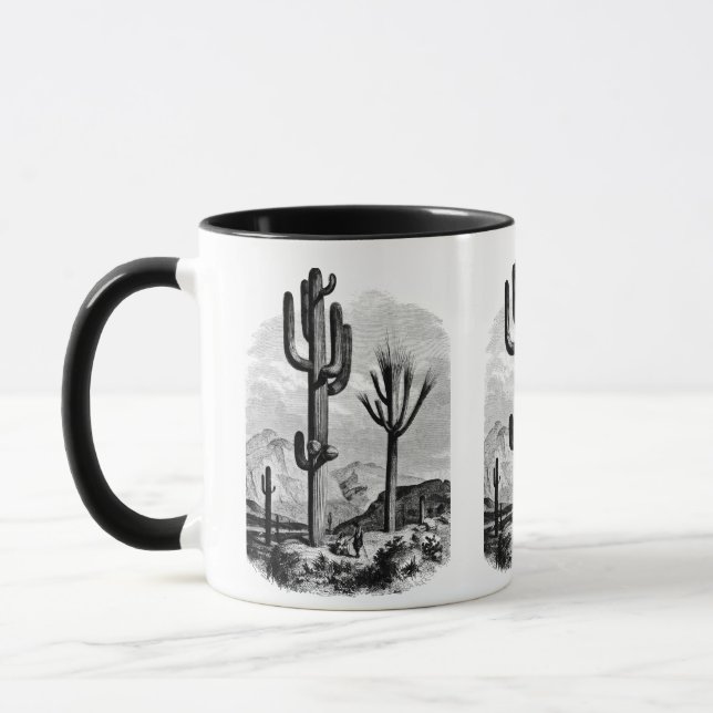 Desert Landscape Cactus vintage Ink art Drawing  Mug (Left)