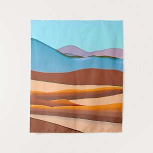 Desert Landscape in Rust Orange and Aqua Tapestry