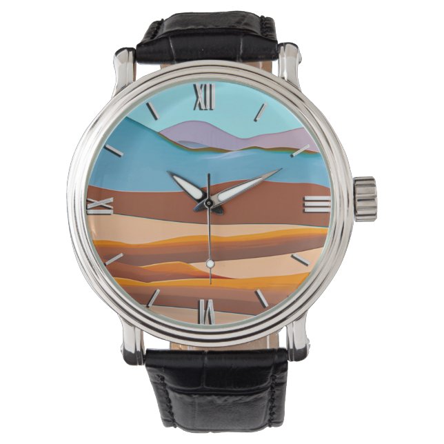 Desert Landscape in Rust Orange and Aqua  Watch (Front)
