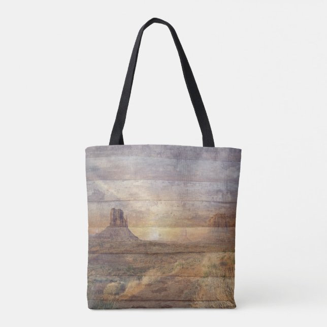 Desert Landscape Monument Valley And Cloudy Sky    Tote Bag (Back)