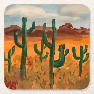 Desert Landscape Square Paper Coaster