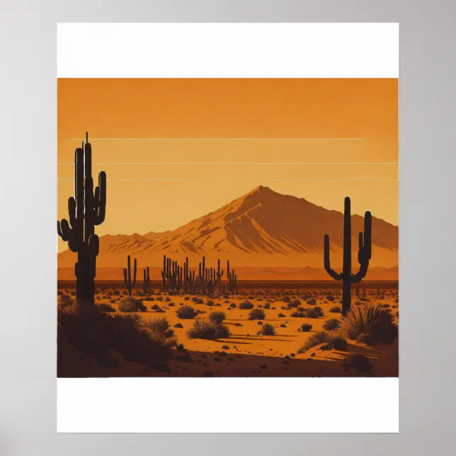 Desert Landscape Sunset Vintage Poster | Zazzle