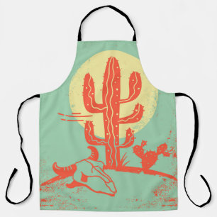 Desert landscape with Cactuses and cow skull. Vint Apron
