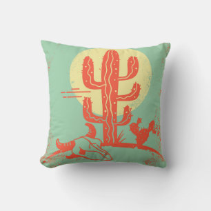 Desert landscape with Cactuses and cow skull. Vint Cushion