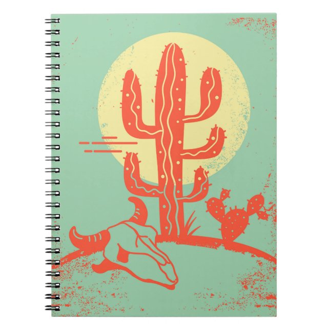 Desert landscape with Cactuses and cow skull. Vint Notebook (Front)