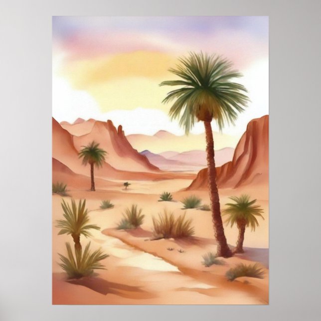 Desert Landscape with Date Palms Poster (Front)