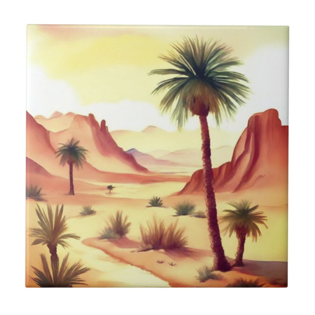 Desert Landscape with Date Palms Tile (Front)