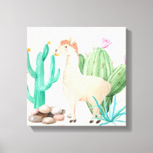 Desert LIama Cactus Flowers Canvas Print