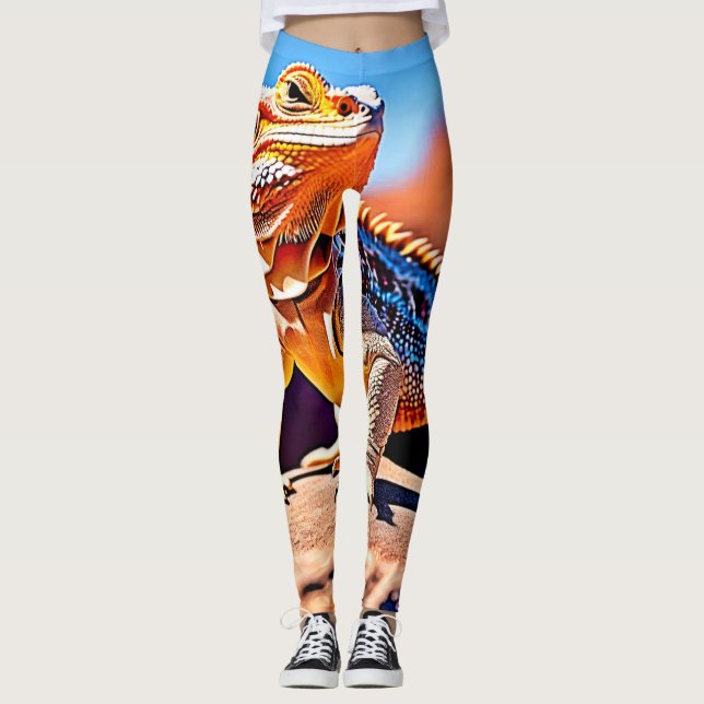 Desert Lizard Close-up Design Leggings (Front)