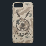 Desert Maccabee Shield And Spears iPhone 8 Plus/7 Plus Case<br><div class="desc">A military brown "subdued" style depiction of a Maccabee&#39;s shield and two spears on a desert camo background. The shield is adorned by a lion and text reading "Yisrael" (Israel) in the Paleo-Hebrew alphabet. Hebrew text reading "Maccabee" also appears. The Maccabees were Jewish rebels who freed Judea from the yoke...</div>