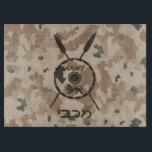 Desert Maccabee Shield And Spears Cutting Board<br><div class="desc">A military brown "subdued" style depiction of a Maccabee's shield and two spears on a desert camo background. The shield is adorned by a lion and text reading "Yisrael" (Israel) in the Paleo-Hebrew alphabet. Hebrew text reading "Maccabee" also appears. The Maccabees were Jewish rebels who freed Judea from the yoke...</div>