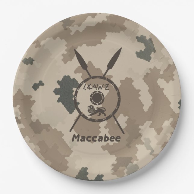 Desert Maccabee Shield And Spears Paper Plate (Front)