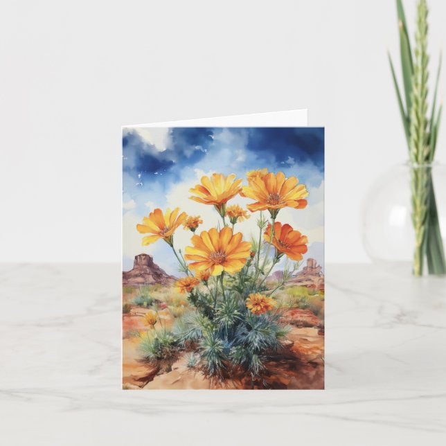 Desert Marigold Floral Watercolor Card (Front)