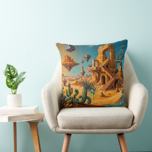 Desert Mirage Ochre Orange Teal Blue Cushion