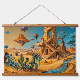 Desert Mirage Ochre Orange Teal Blue Hanging Tapestry