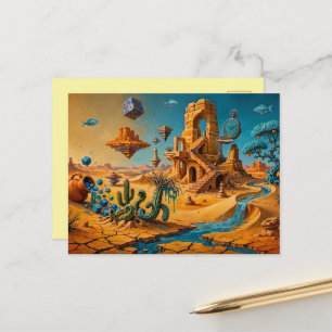 Desert Mirage Ochre Orange Teal Blue Postcard