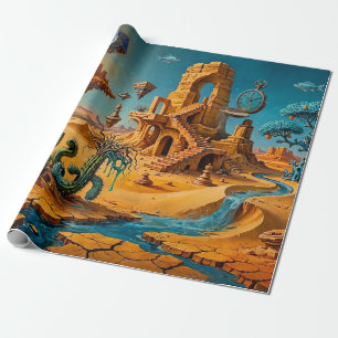 Desert Mirage Ochre Orange Teal Blue Wrapping Paper