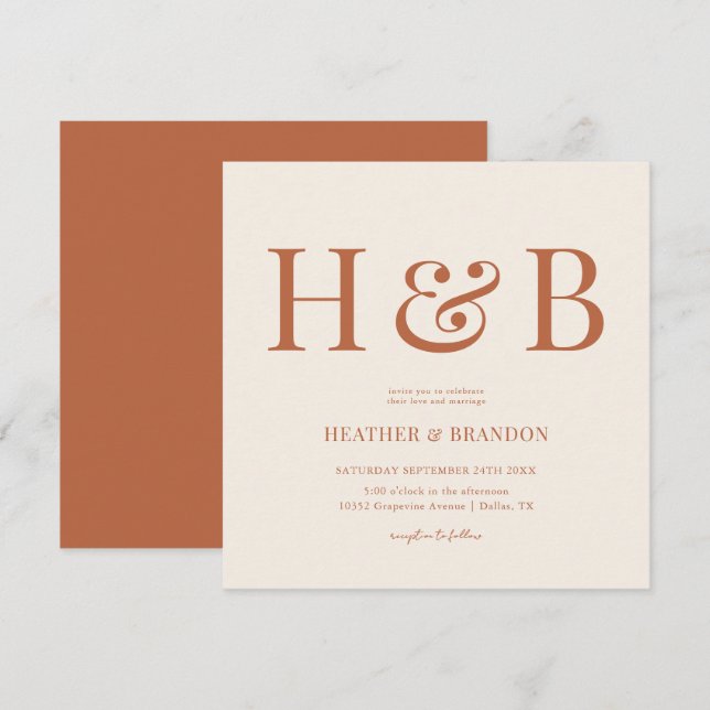 Desert Monogram Wedding Square Invitations (Front/Back)