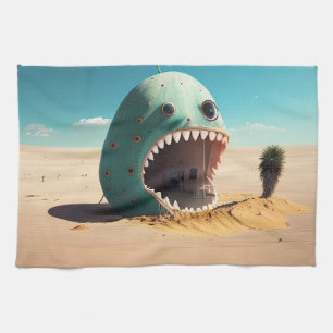 Desert monster house tea towel
