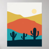 Desert Mountain Landscape with Cactus