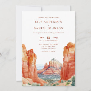 Desert Mountain Watercolor All In One Wedding Invitation